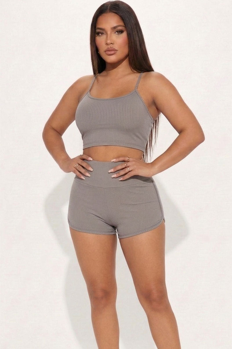 Ribbed Cami Crop Top & Ruched Shorts Set