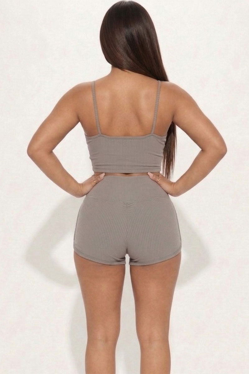Ribbed Cami Crop Top & Ruched Shorts Set