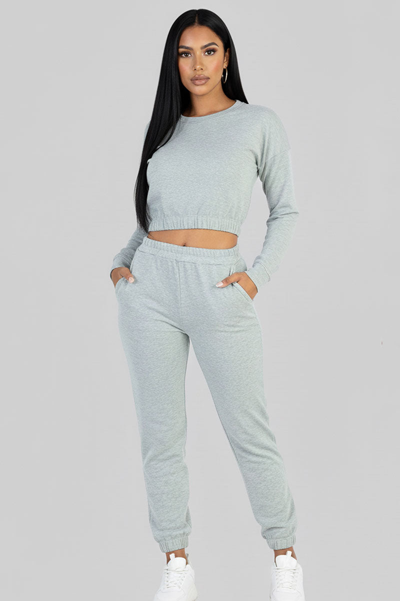 French Terry Elastic Waist Pullover & Joggers Set