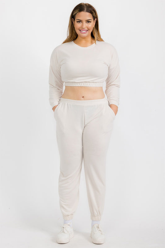 Plus Size French Terry Pullover & Joggers Set