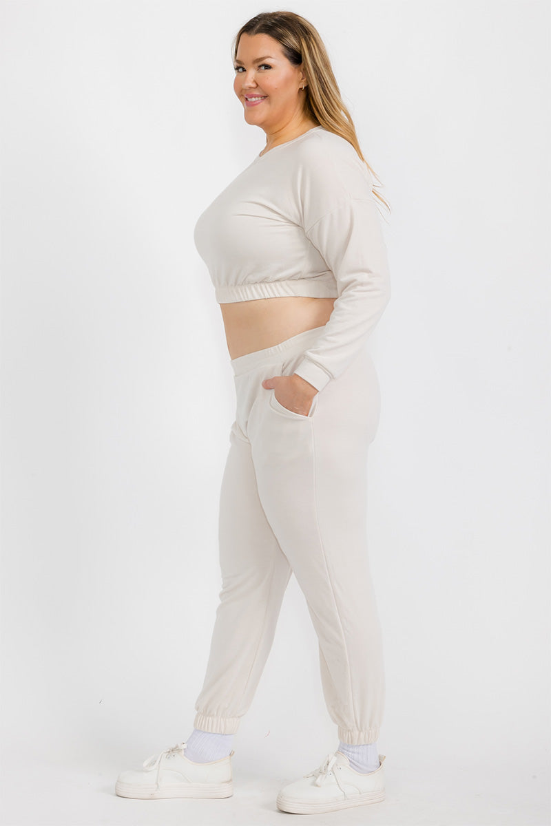 Plus Size French Terry Pullover & Joggers Set