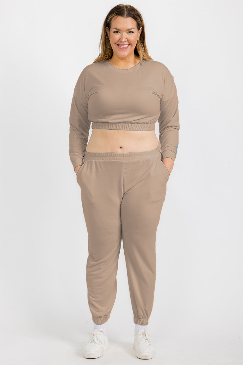 Plus Size French Terry Pullover & Joggers Set