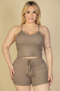 Plus Size Ribbed Crop Cami Top & Shorts Set - Capella Apparel