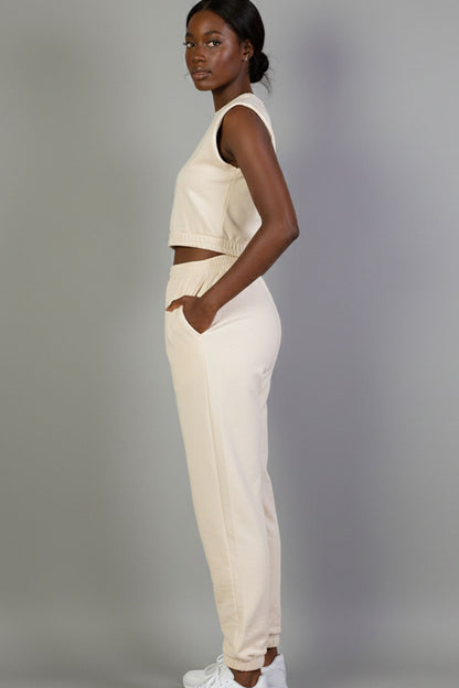 French Terry Elastic Waist Tank Top & Joggers Set