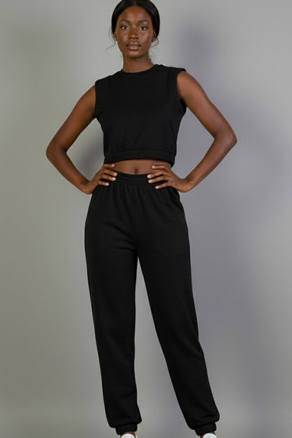 French Terry Elastic Waist Tank Top & Joggers Set