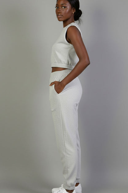 French Terry Elastic Waist Tank Top & Joggers Set