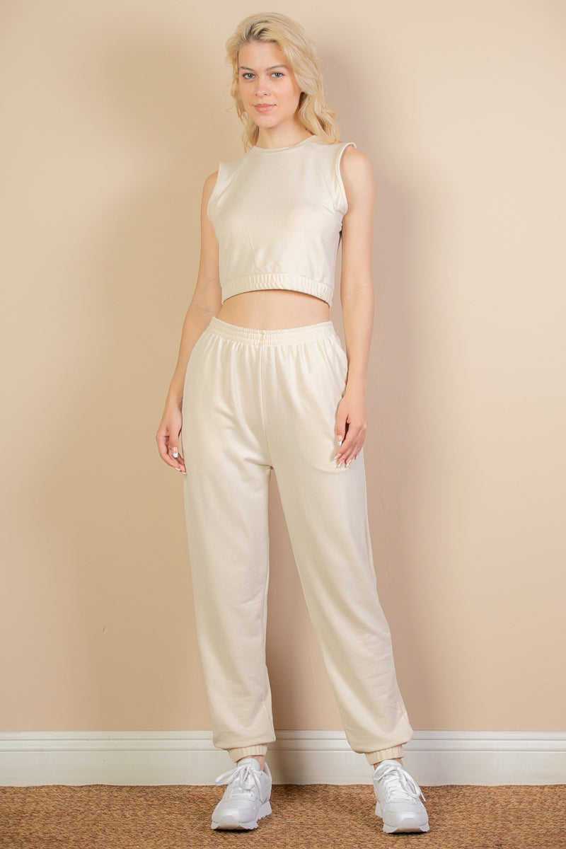 French Terry Elastic Waist Tank Top & Joggers Set - Capella Apparel