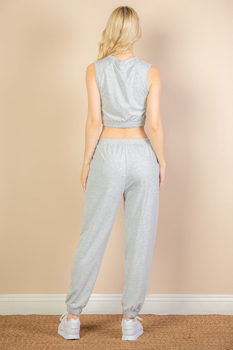 French Terry Elastic Waist Tank Top & Joggers Set - Capella Apparel