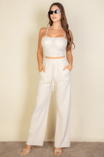 Bustier Crop Cami Top y pantalones rectos con bolsillo inclinado