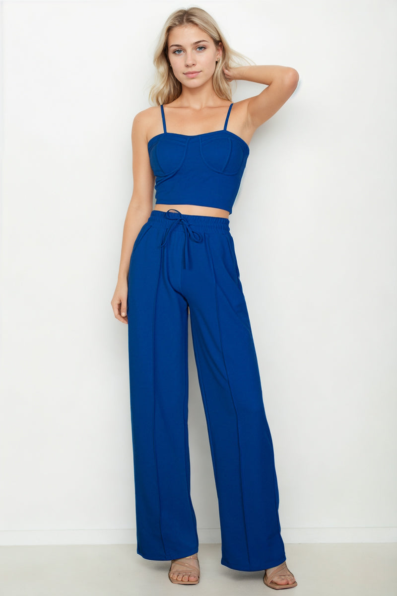 Bustier Crop Cami Top & Slant Pocket Straight Pants - Capella Apparel