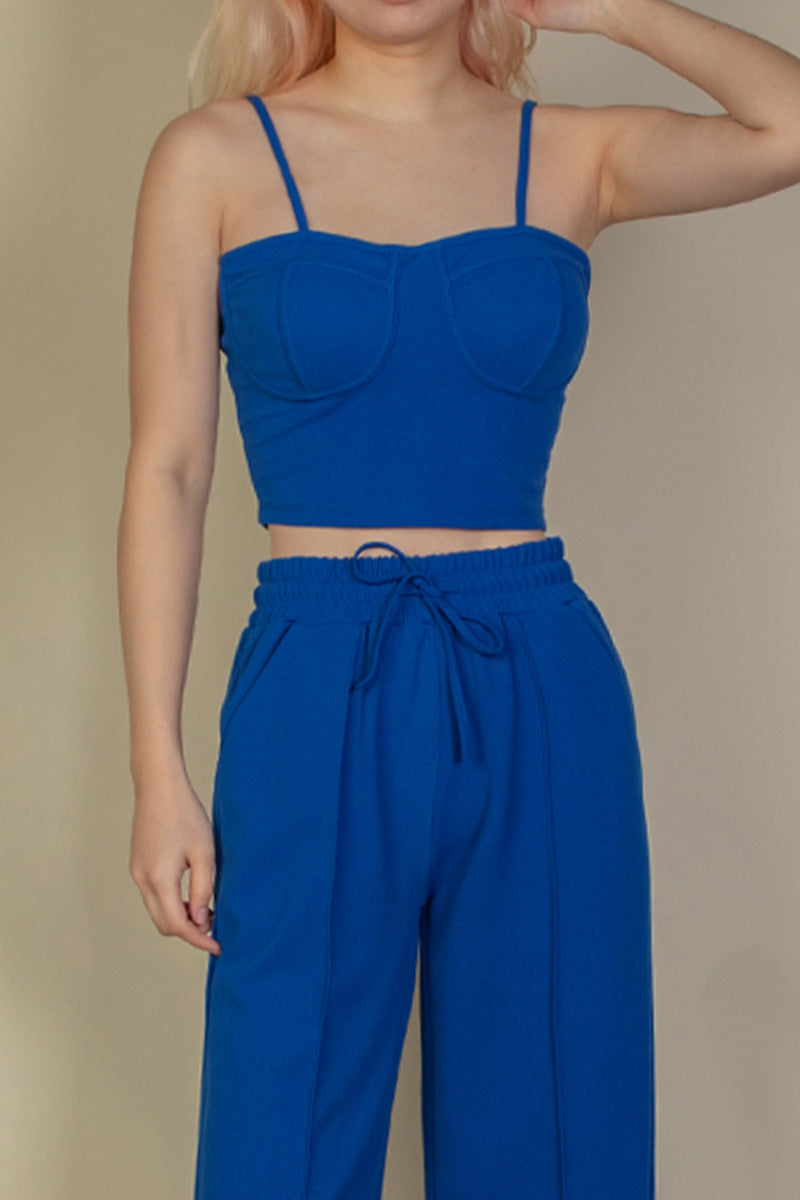 Bustier Crop Cami Top & Slant Pocket Straight Pants - Capella Apparel