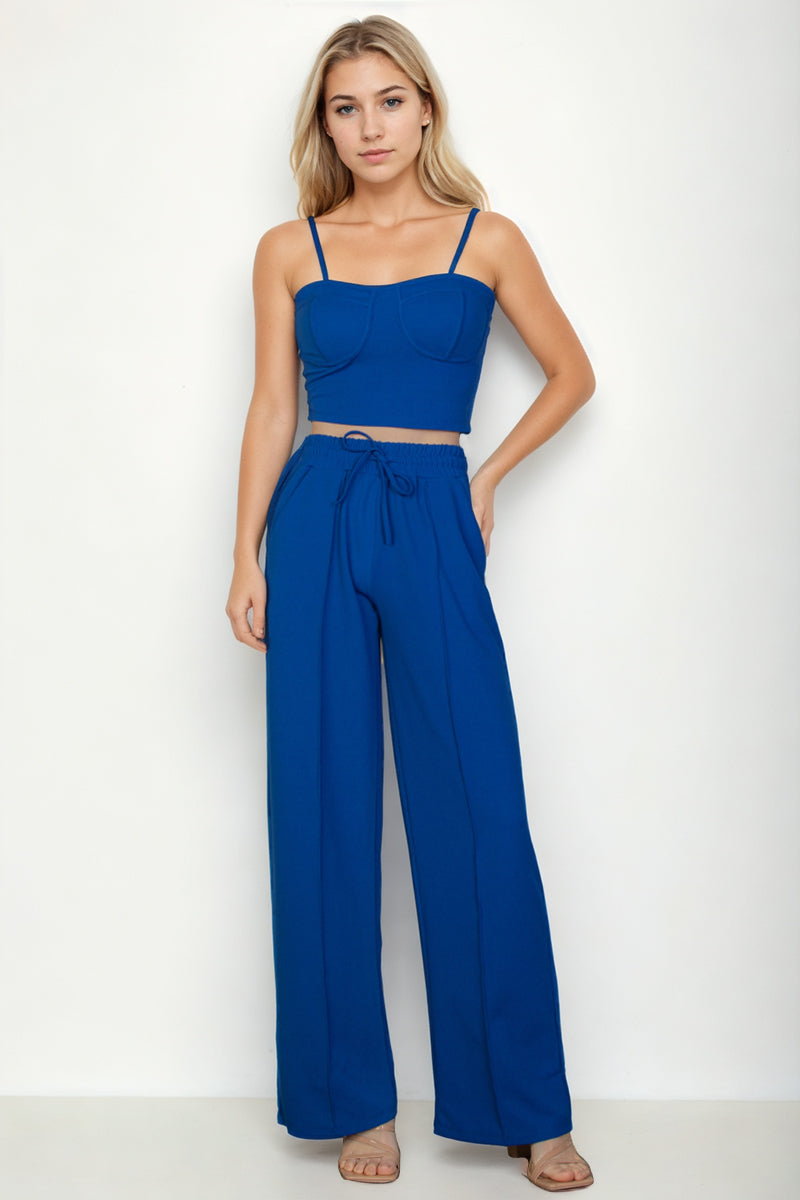 Bustier Crop Cami Top & Slant Pocket Straight Pants - Capella Apparel