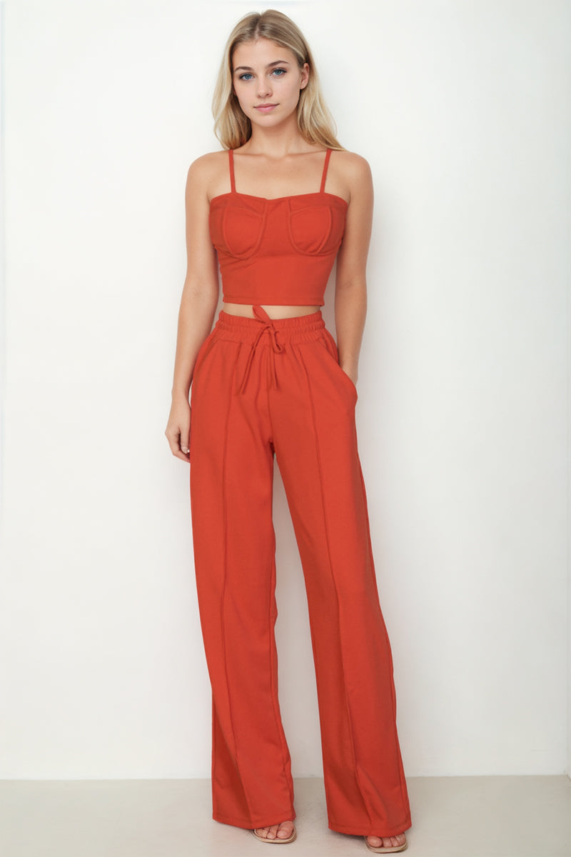 Bustier Crop Cami Top & Slant Pocket Straight Pants - Capella Apparel