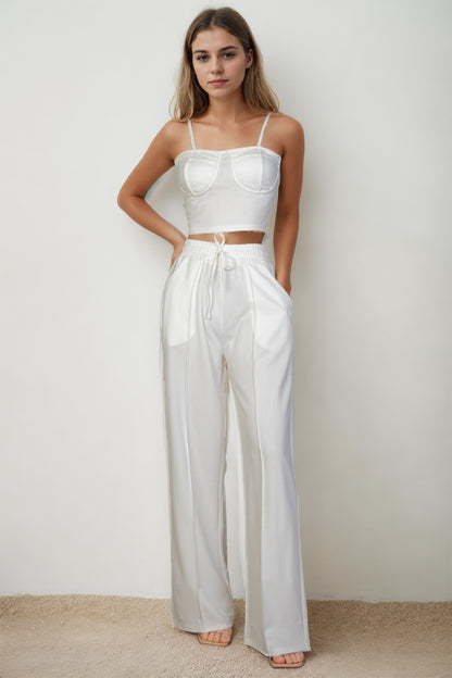 Bustier Crop Cami Top & Slant Pocket Straight Pants - Capella Apparel