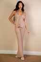 Split Front Backless Halter Top & Flare Pants Set