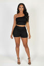 Exposed Seam One Shoulder Crop Top & Shorts Set
