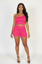 Exposed Seam One Shoulder Crop Top & Shorts Set