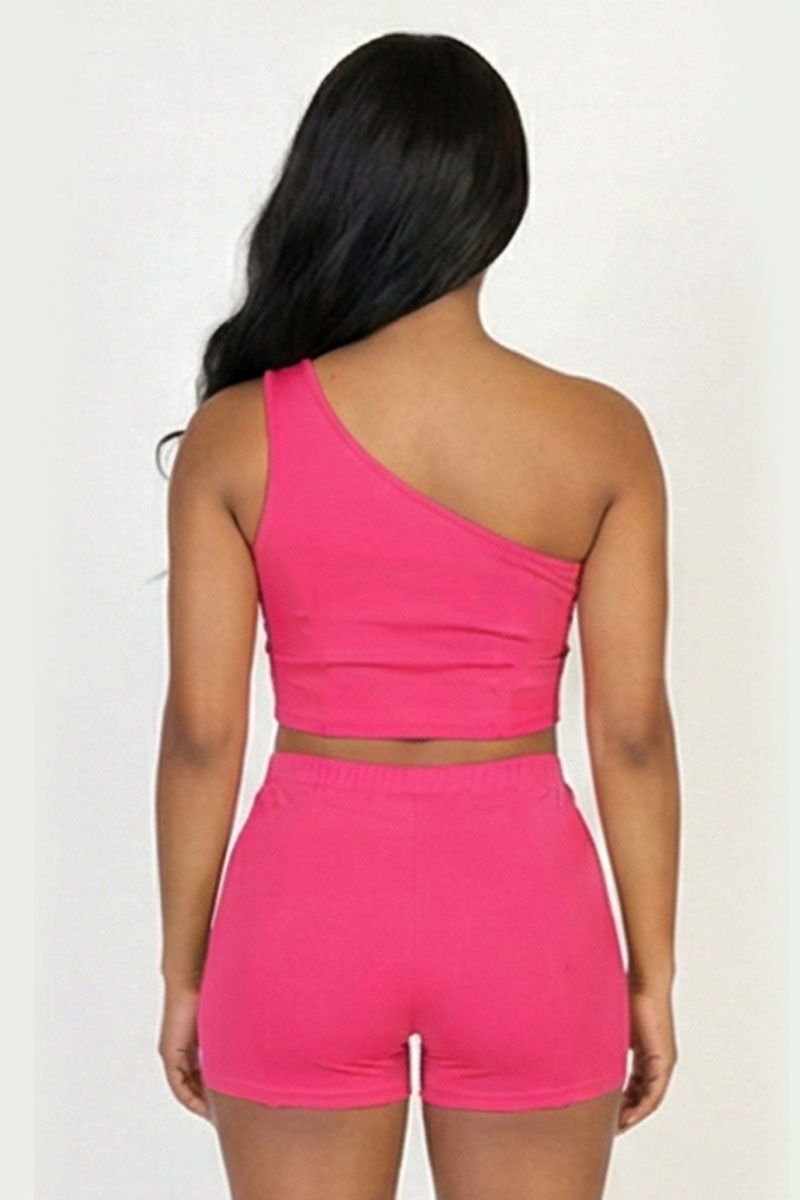 Exposed Seam One Shoulder Crop Top & Shorts Set