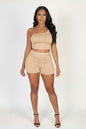 Exposed Seam One Shoulder Crop Top & Shorts Set