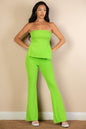 Ribbed Side Slit Bandeau Top & Flare Pants Set - Capella Apparel