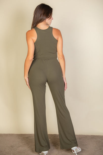 Ribbed Cropped Top and Bootcut Pants Sets