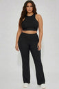 Plus Ribbed Cropped Top and Bootcut Pants Sets