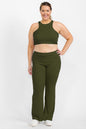 Plus Ribbed Cropped Top and Bootcut Pants Sets