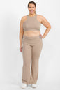 Plus Ribbed Cropped Top and Bootcut Pants Sets