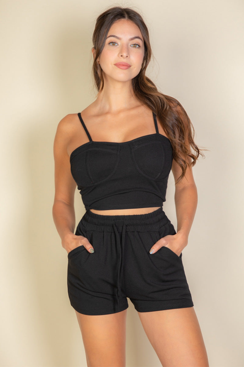 Bustier Cami Top & Slant Pocket Wide Shorts