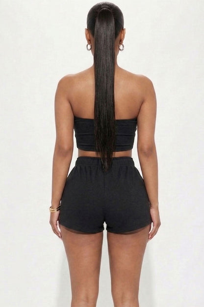 Simple Solid Color Tube Top And Shorts Two Piece Set