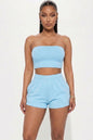 Simple Solid Color Tube Top And Shorts Two Piece Set