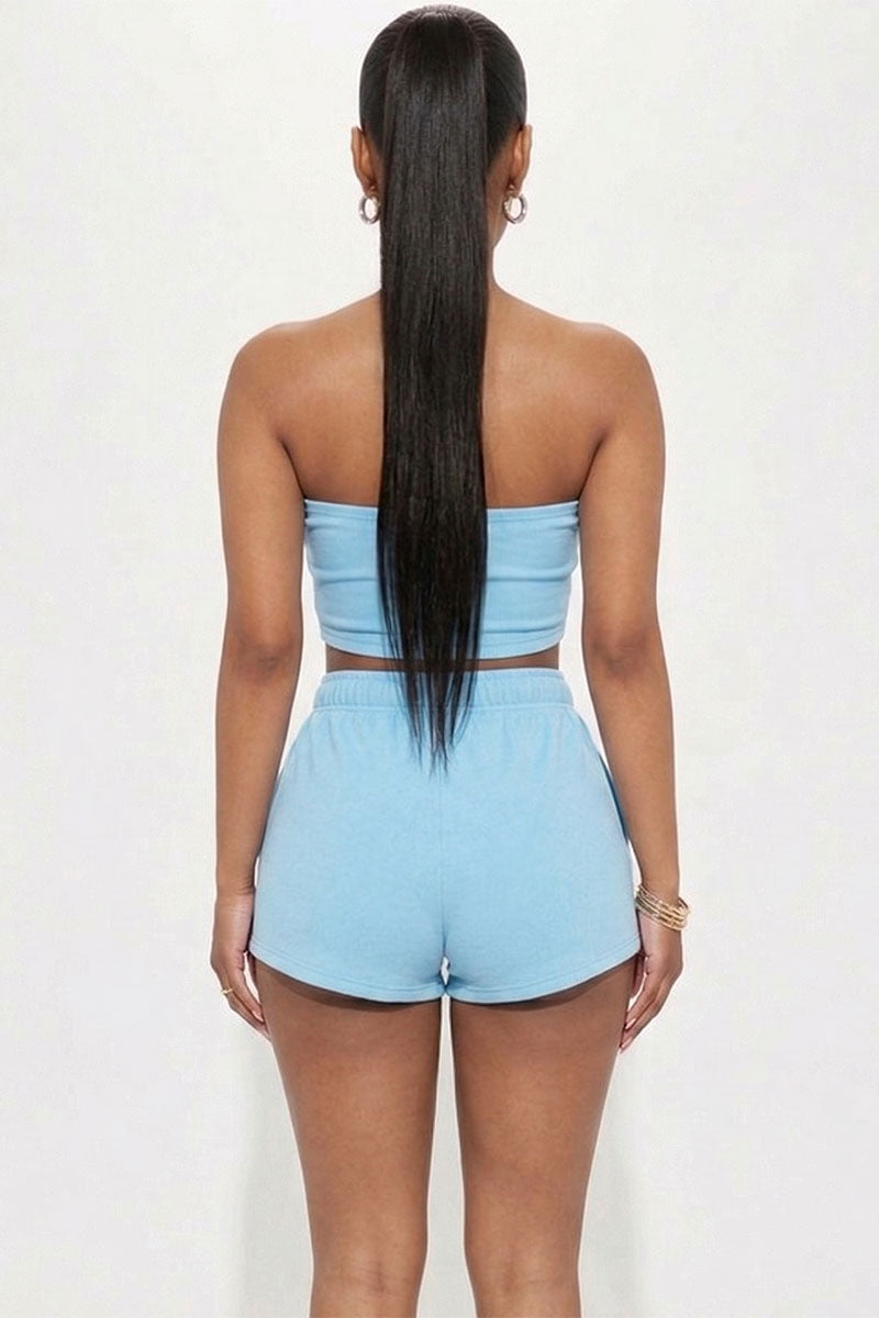 Simple Solid Color Tube Top And Shorts Two Piece Set