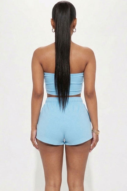 Simple Solid Color Tube Top And Shorts Two Piece Set