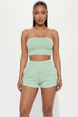 Simple Solid Color Tube Top And Shorts Two Piece Set