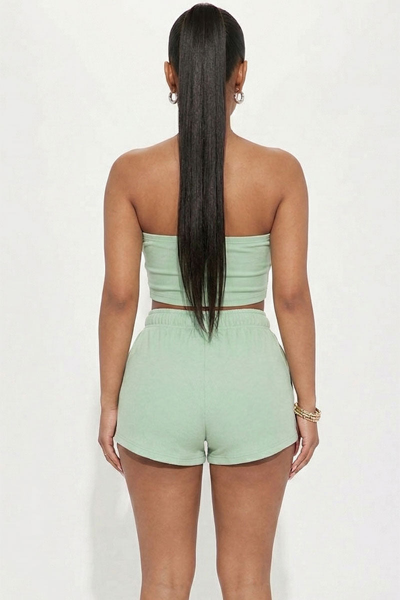 Simple Solid Color Tube Top And Shorts Two Piece Set