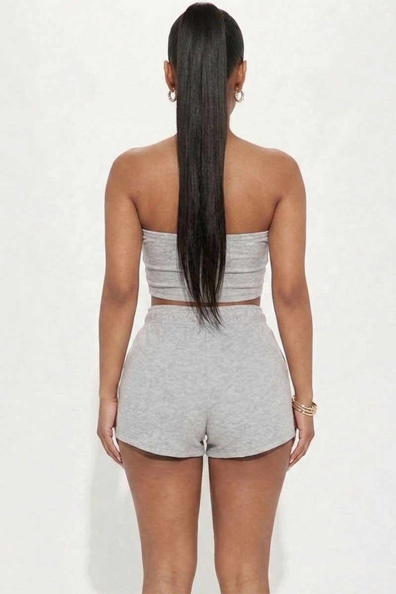 Simple Solid Color Tube Top And Shorts Two Piece Set