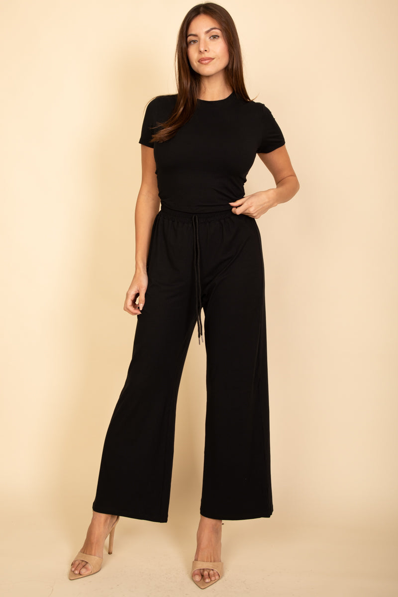 Relaxed Fit Top and Wide-Leg Pants Set