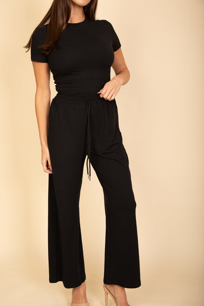 Relaxed Fit Top and Wide-Leg Pants Set