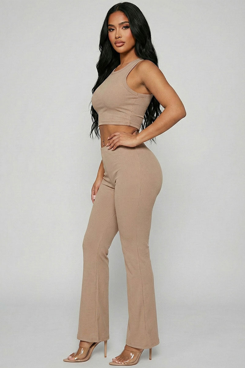 Ribbed Sleeveless Crop Top & Flared Pants Set – Wholesale Capella