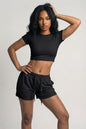 Ribbed Knit Drawstring Lounge Shorts Set