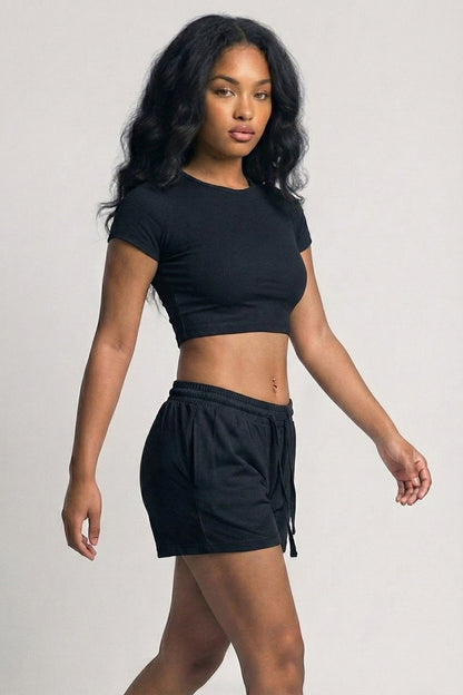 Ribbed Knit Drawstring Lounge Shorts Set