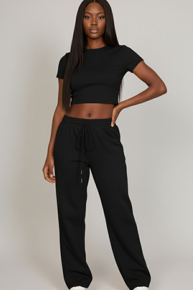2-Piece Crop Tee & Wide Leg Lounge Pants Set – Wholesale Capella