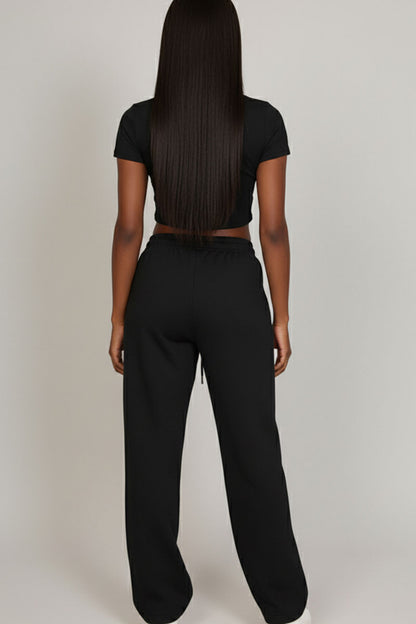 2-Piece Crop Tee & Wide Leg Lounge Pants Set