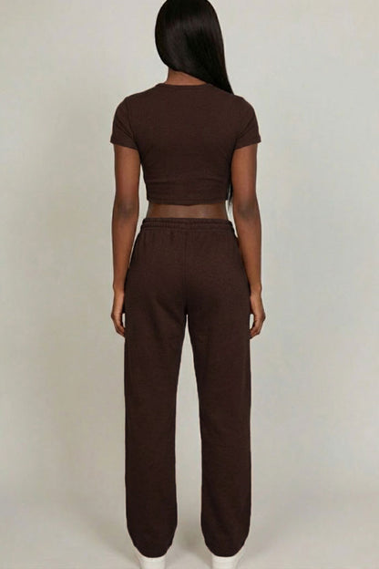 2-Piece Crop Tee & Wide Leg Lounge Pants Set