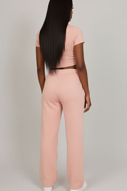 2-Piece Crop Tee & Wide Leg Lounge Pants Set