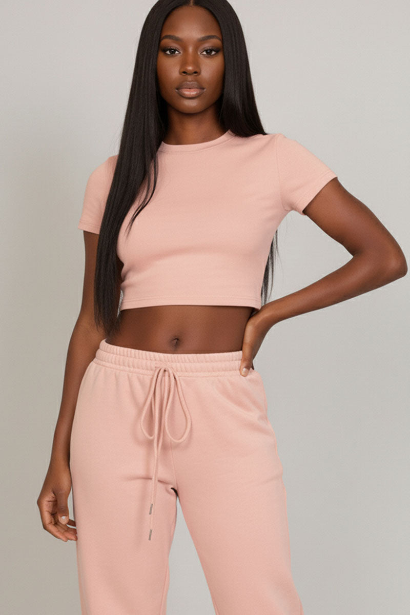 2-Piece Crop Tee & Wide Leg Lounge Pants Set