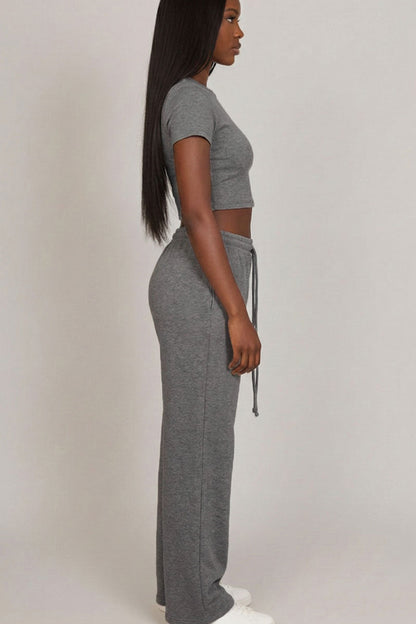 2-Piece Crop Tee & Wide Leg Lounge Pants Set