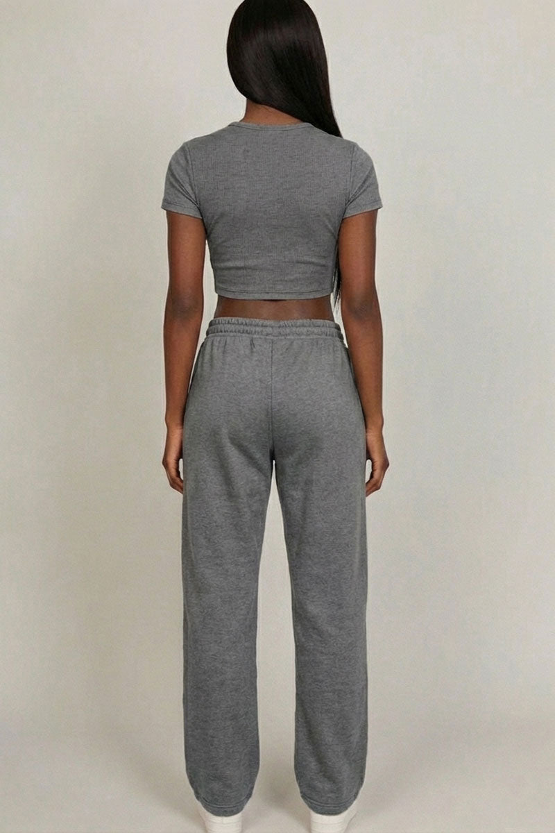 2-Piece Crop Tee & Wide Leg Lounge Pants Set – Wholesale Capella