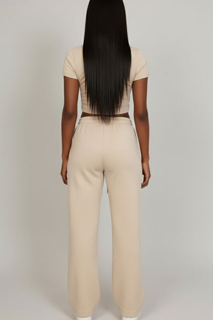 2-Piece Crop Tee & Wide Leg Lounge Pants Set