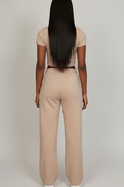 2-Piece Crop Tee & Wide Leg Lounge Pants Set